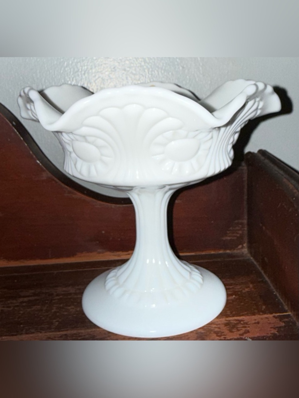 Vintage Fenton White Milk Glass Pedestal Compote